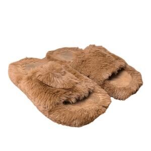Chantomoo Womens Size 9-10 Brown Slippers Faux Fur Lined Open Toe Shoes